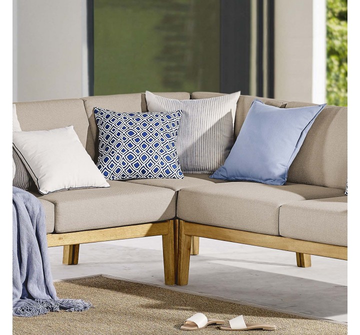 Modway Sedona Outdoor Patio Eucalyptus Wood Sectional Sofa Corner Chair - Natural Taupe - Lifestyle