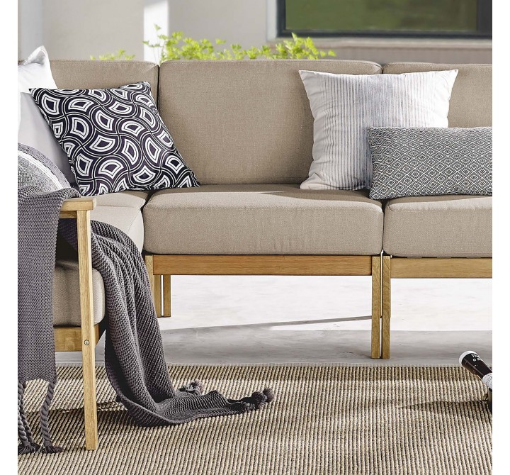 Modway Sedona Outdoor Patio Eucalyptus Wood Sectional Sofa Armless Chair - Natural Taupe - Lifestyle