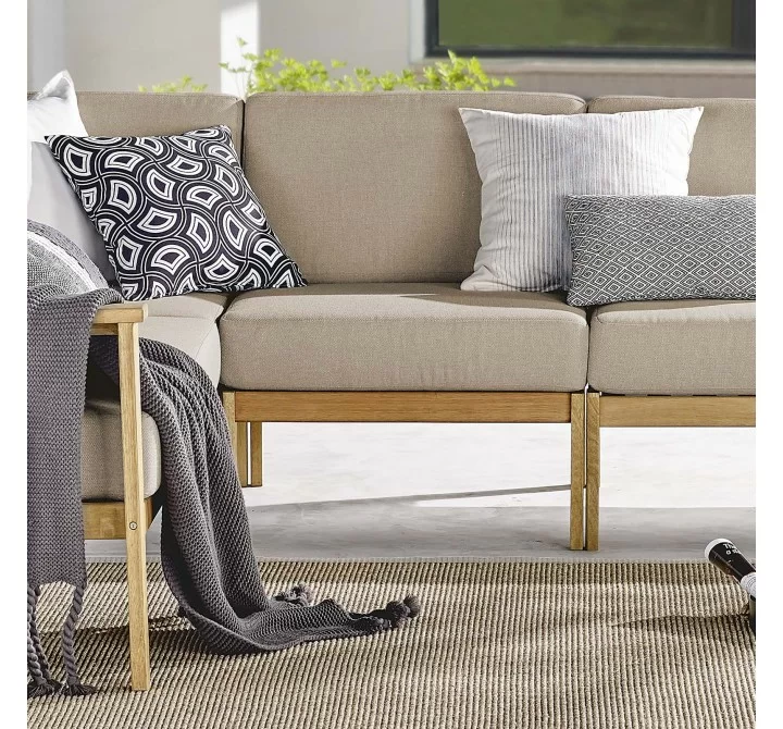 Modway Sedona Outdoor Patio Eucalyptus Wood Sectional Sofa Armless Chair - Natural Taupe - Lifestyle