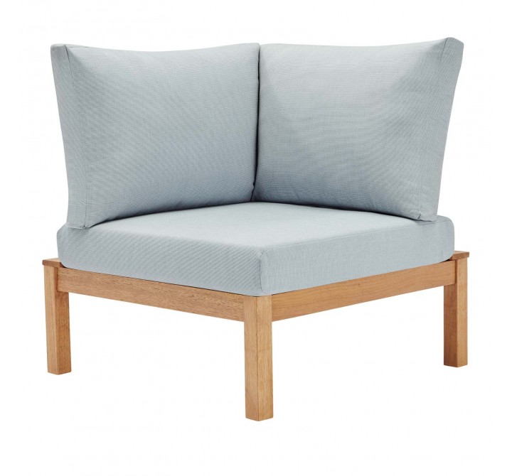 Modway Freeport Karri Wood Sectional Sofa Outdoor Patio Corner Chair - Natural Light Blue - Front Angle