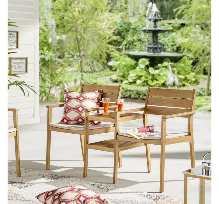 Modway Viewscape Outdoor Patio Ash Wood Jack and Jill Chair Set - Natural Taupe - Lifestyle