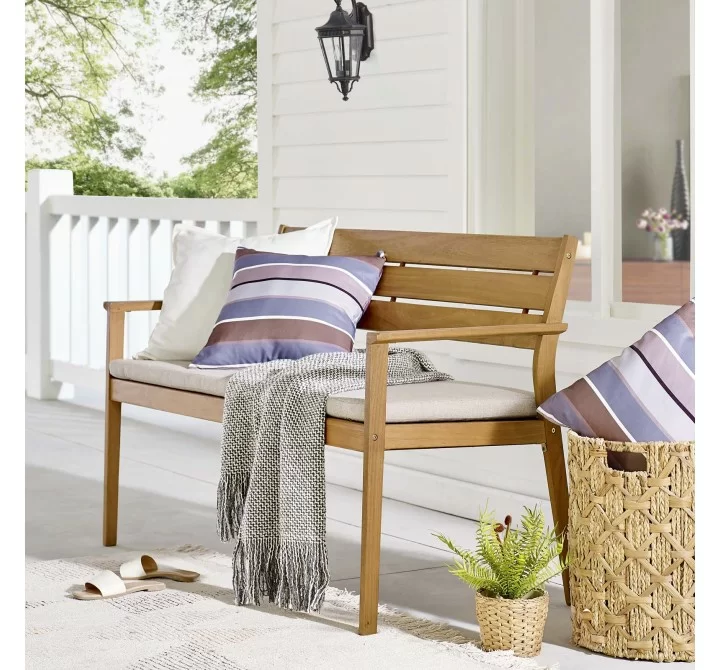 Modway Viewscape Outdoor Patio Ash Wood Loveseat - Natural Taupe - Lifestyle