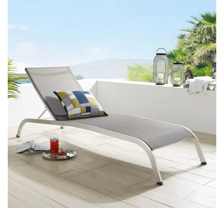 Modway Savannah Mesh Chaise Outdoor Patio Aluminum Lounge Chair in Gray - Lifestyle