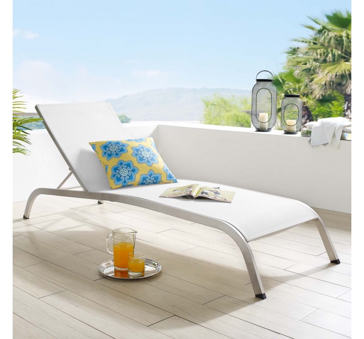 Modway Savannah Mesh Chaise Outdoor Patio Aluminum Lounge Chair - White - Lifestyle