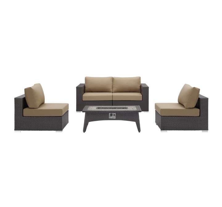 Modway Convene 5 Piece Set Outdoor Patio with Fire Pit - Espresso Mocha - Set in Front Angle