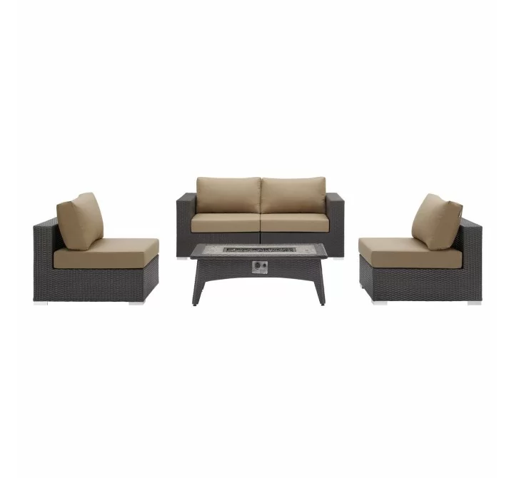 Modway Convene 5 Piece Set Outdoor Patio with Fire Pit - Espresso Mocha - Set in Front Angle