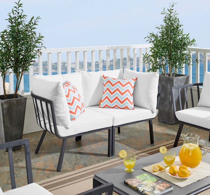 Modway Riverside 2 Piece Outdoor Patio Aluminum Sectional Sofa Set - Gray White - Lifestyle