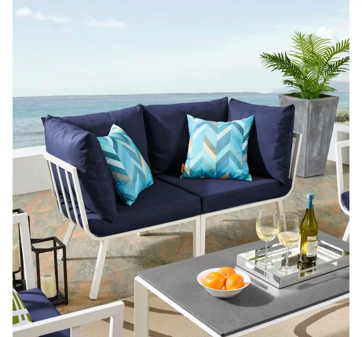 Modway Riverside 2 Piece Outdoor Patio Aluminum Sectional Sofa Set - White Navy - Lifestyle