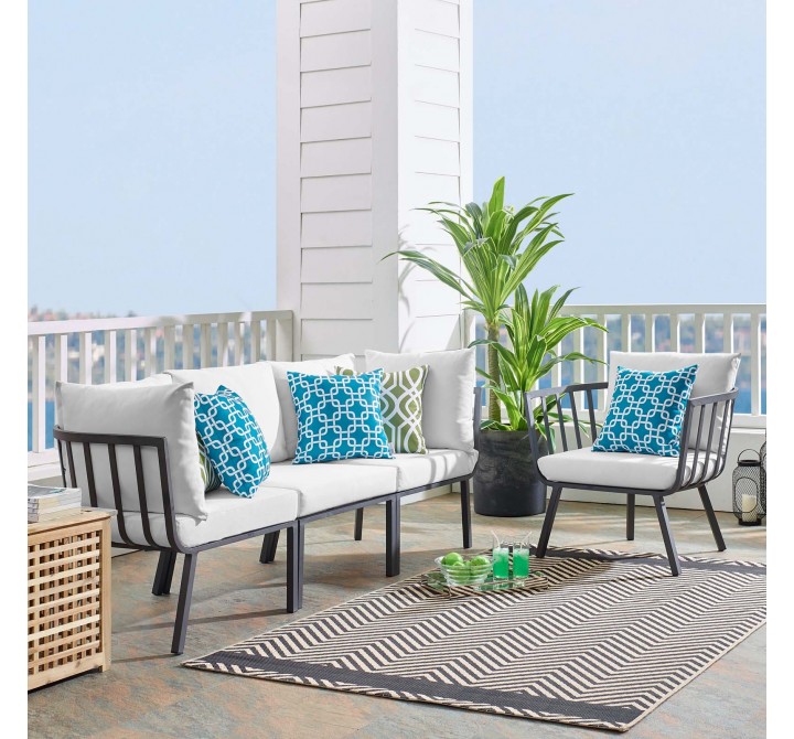 Modway Riverside 4 Piece Outdoor Patio Aluminum Set - Gray White - Lifestyle