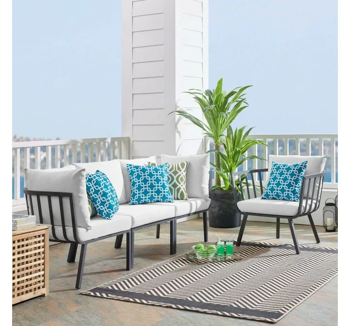Modway Riverside 4 Piece Outdoor Patio Aluminum Set - Gray White - Lifestyle