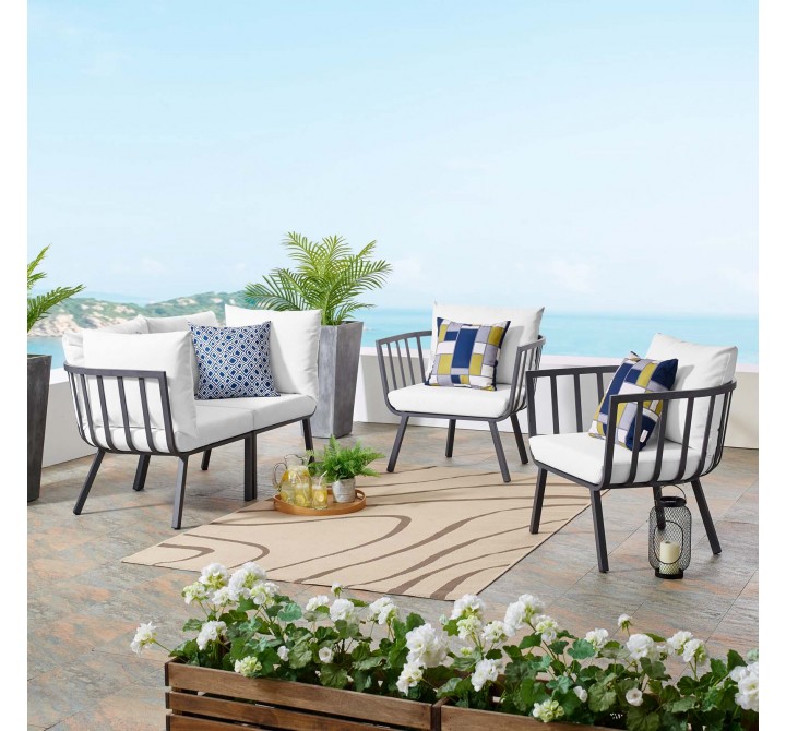 Modway Riverside 4 Piece Outdoor Patio Aluminum Set in Gray White - Lifestyle