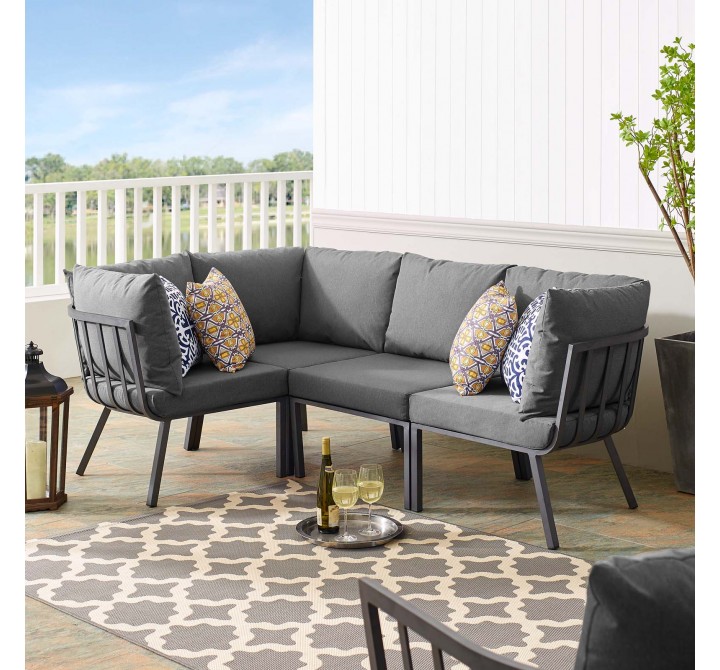 Modway Riverside 4 Piece Outdoor Patio Aluminum Sectional - Gray Charcoal  - Lifestyle