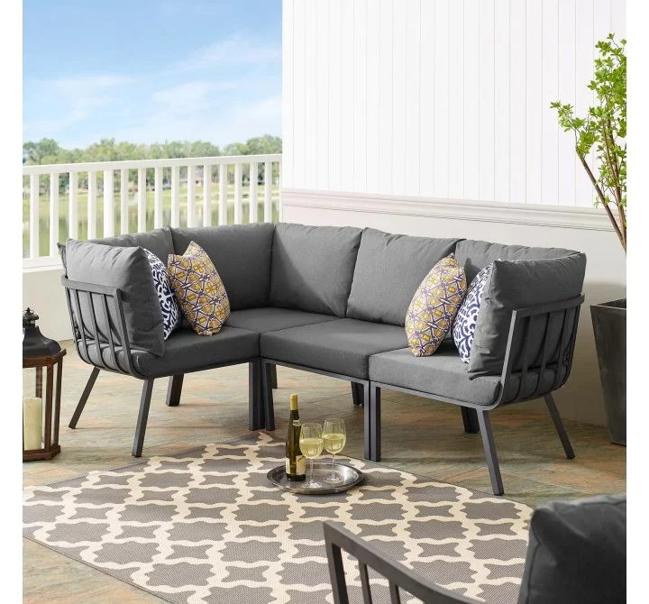 Modway Riverside 4 Piece Outdoor Patio Aluminum Sectional - Gray Charcoal  - Lifestyle