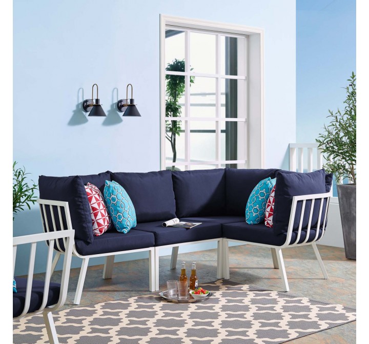 Modway Riverside 4 Piece Outdoor Patio Aluminum Sectional - White Navy - Lifestyle
