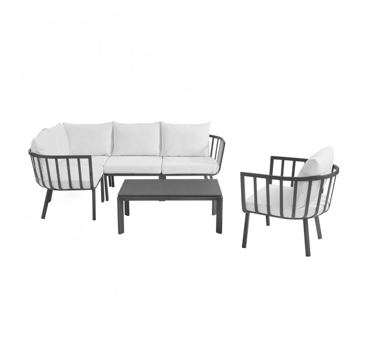 Modway Riverside 6 Piece Outdoor Patio Aluminum Set in Gray White - Set in Front Angle