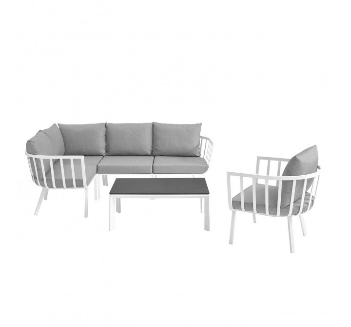 Modway Riverside 6 Piece Outdoor Patio Aluminum Set - White Gray - Set in Front Side Angle