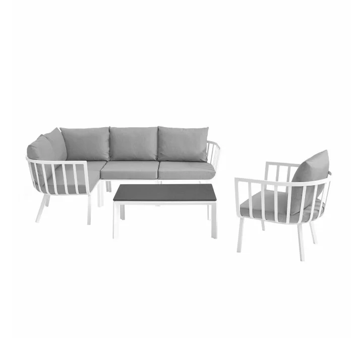 Modway Riverside 6 Piece Outdoor Patio Aluminum Set - White Gray - Set in Front Side Angle