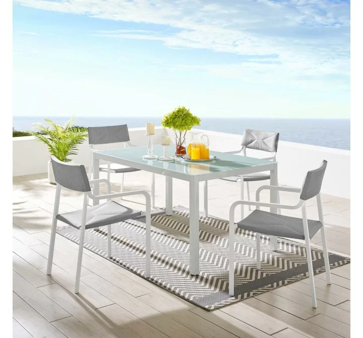 Modway Raleigh 5 Piece Outdoor Patio Aluminum Dining Set in White Gray - Lifestyle