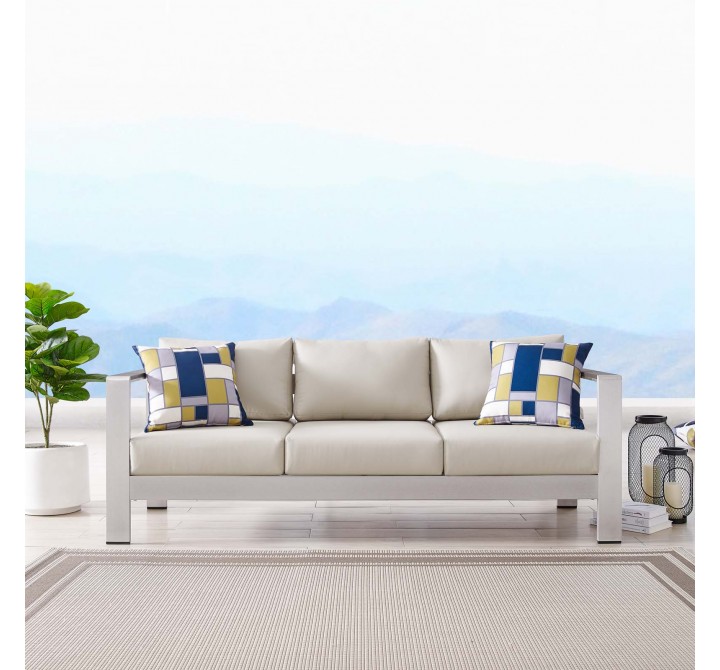 Modway Shore Outdoor Patio Aluminum Sofa in Silver Beige - Lifestyle