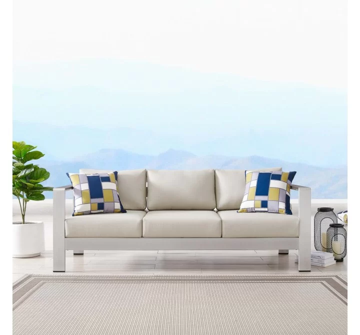 Modway Shore Outdoor Patio Aluminum Sofa in Silver Beige - Lifestyle