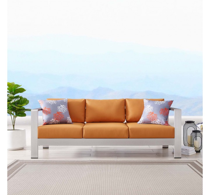 Modway Shore Outdoor Patio Aluminum Sofa - Silver Orange - Lifestyle