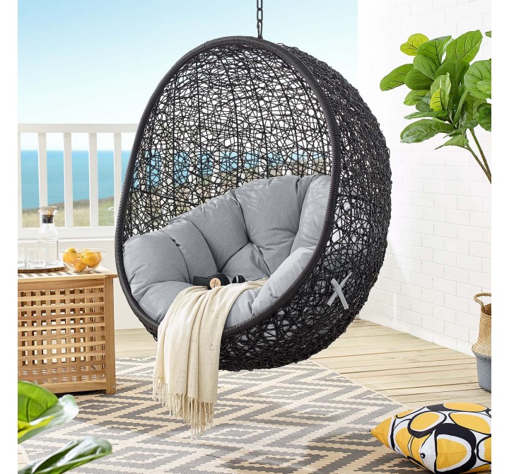 Modway Encase Sunbrella® Swing Outdoor Patio Lounge Chair in Black Gray - Lifestyle