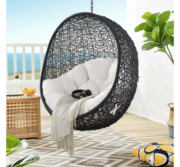 Modway Encase Sunbrella® Swing Outdoor Patio Lounge Chair in Black White - Lifestyle