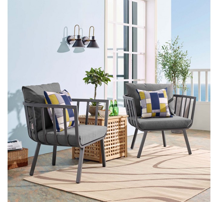 Modway Riverside Outdoor Patio Aluminum Armchair in Gray Charcoal - Set of Two - Lifestyle