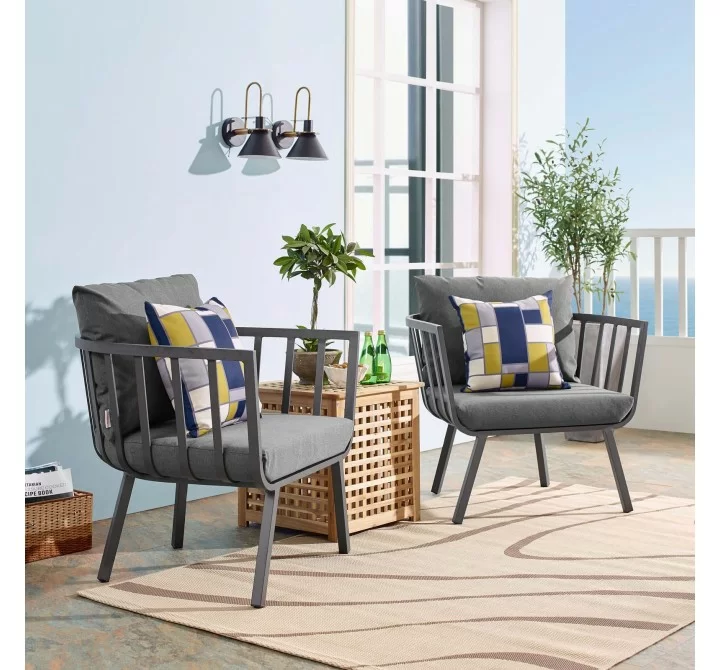 Modway Riverside Outdoor Patio Aluminum Armchair in Gray Charcoal - Set of Two - Lifestyle