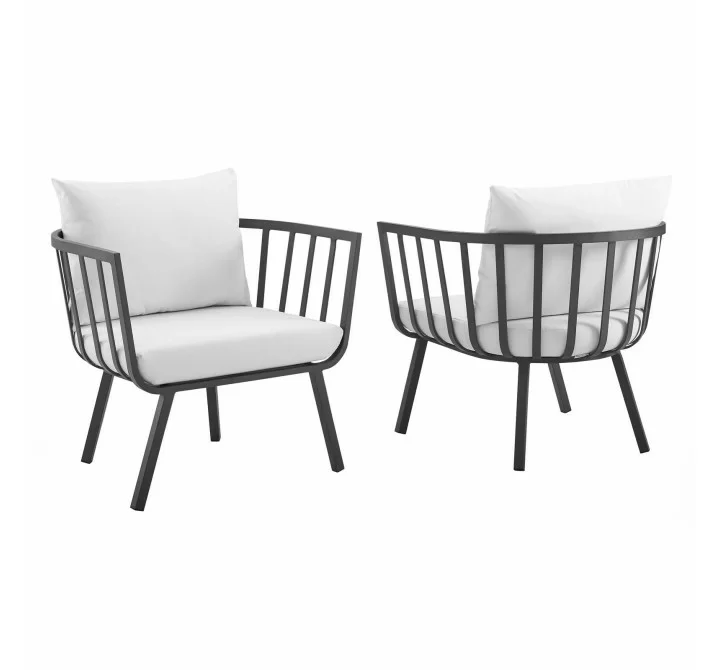 Modway Riverside Outdoor Patio Aluminum Armchair in Gray White - Set of Two - Set