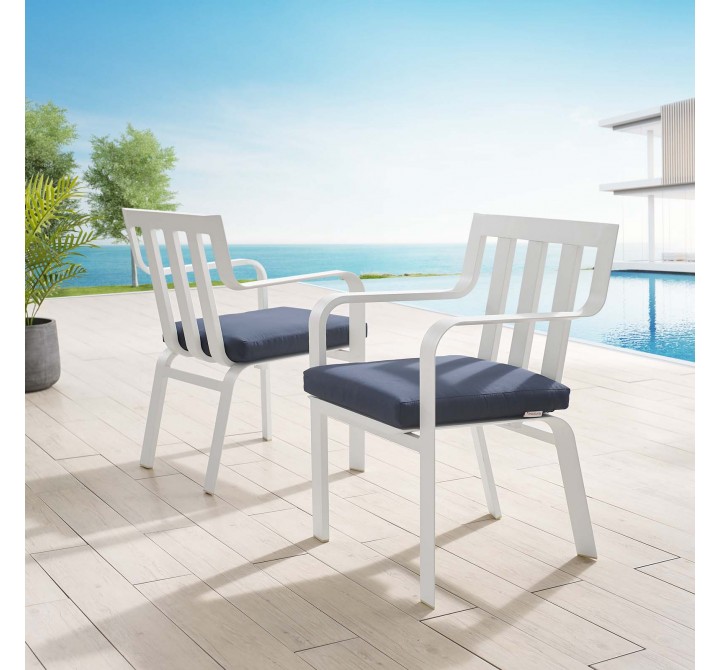 Modway Baxley Outdoor Patio Aluminum Armchair in White Navy - Set of Two - Lifestyle