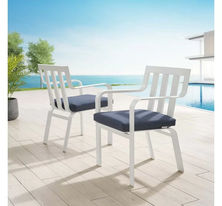 Modway Baxley Outdoor Patio Aluminum Armchair in White Navy - Set of Two - Lifestyle