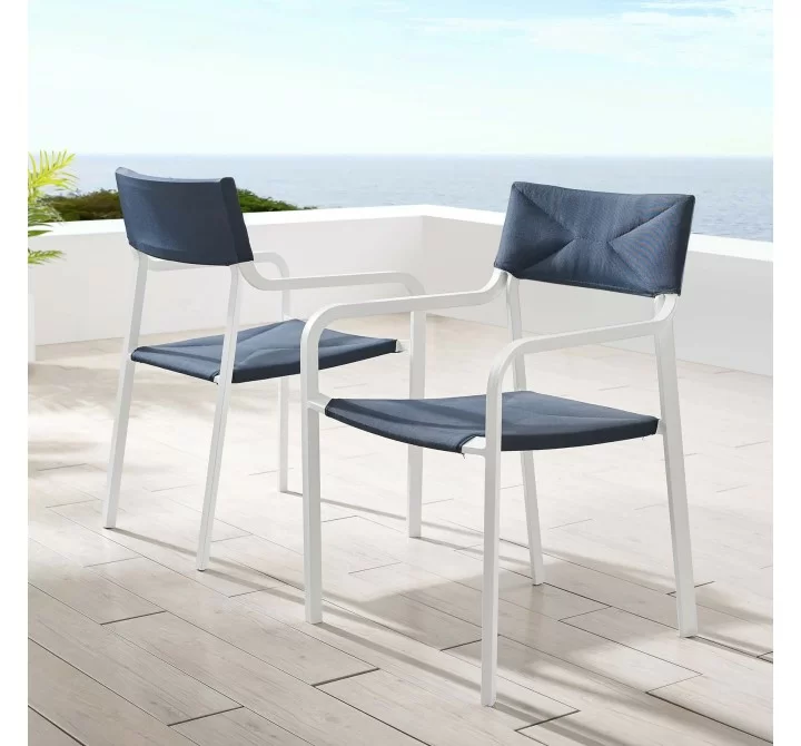 Modway Raleigh Outdoor Patio Aluminum Armchair in White Navy - Set of Two - Lifestyle