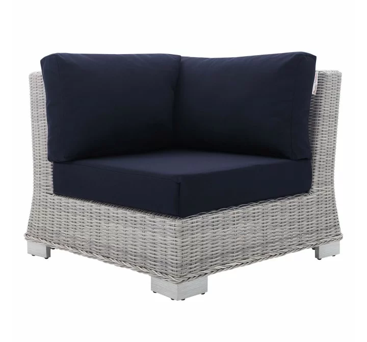 Modway Conway Sunbrella® Outdoor Patio Wicker Rattan Corner Chair - Light Gray Navy - Front Angle
