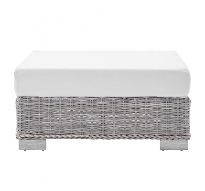 Modway Conway Sunbrella® Outdoor Patio Wicker Rattan Ottoman - Light Gray White - Front Angle