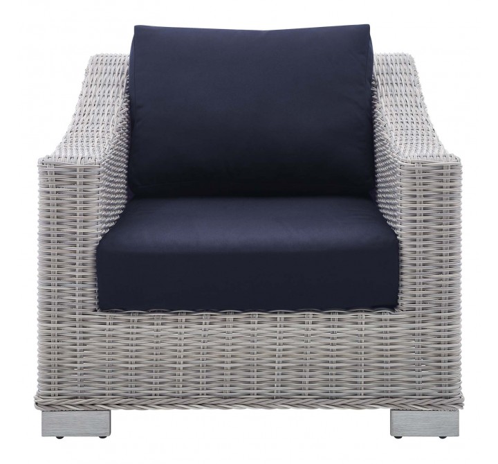 Modway Conway Sunbrella® Outdoor Patio Wicker Rattan Armchair - Light Gray Navy - Front Angle