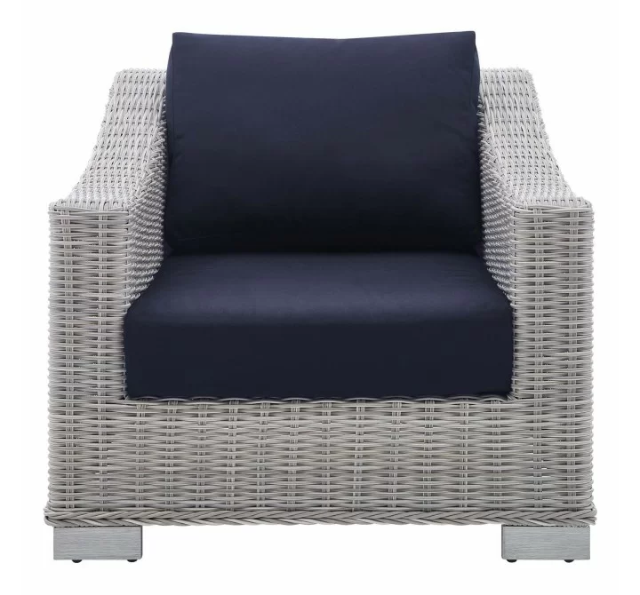 Modway Conway Sunbrella® Outdoor Patio Wicker Rattan Armchair - Light Gray Navy - Front Angle