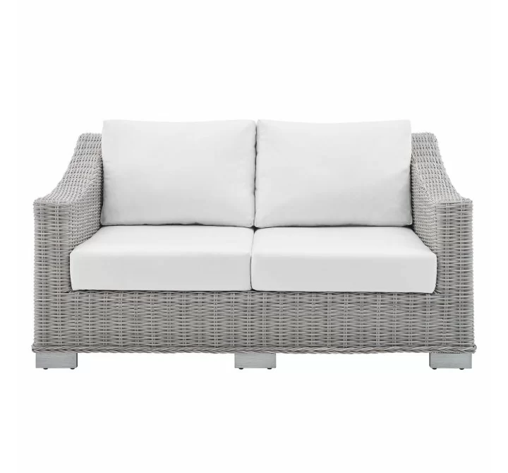 Modway Conway Sunbrella® Outdoor Patio Wicker Rattan Loveseat - Light Gray White - Front Angle