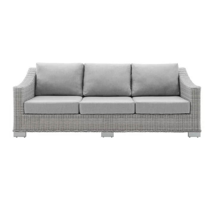 Modway Conway Sunbrella® Outdoor Patio Wicker Rattan Sofa - Light Gray Gray - Front Angle