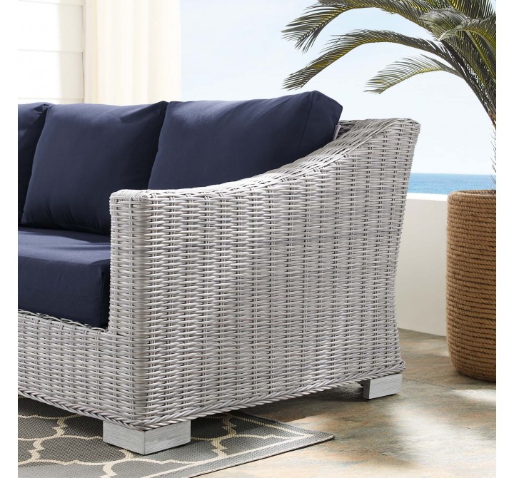 Modway Conway Sunbrella® Outdoor Patio Wicker Rattan Sofa - Light Gray Navy - Lifestyle