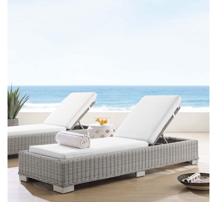 Modway Conway Sunbrella® Outdoor Patio Wicker Rattan Chaise Lounge - Light Gray White - Lifestyle