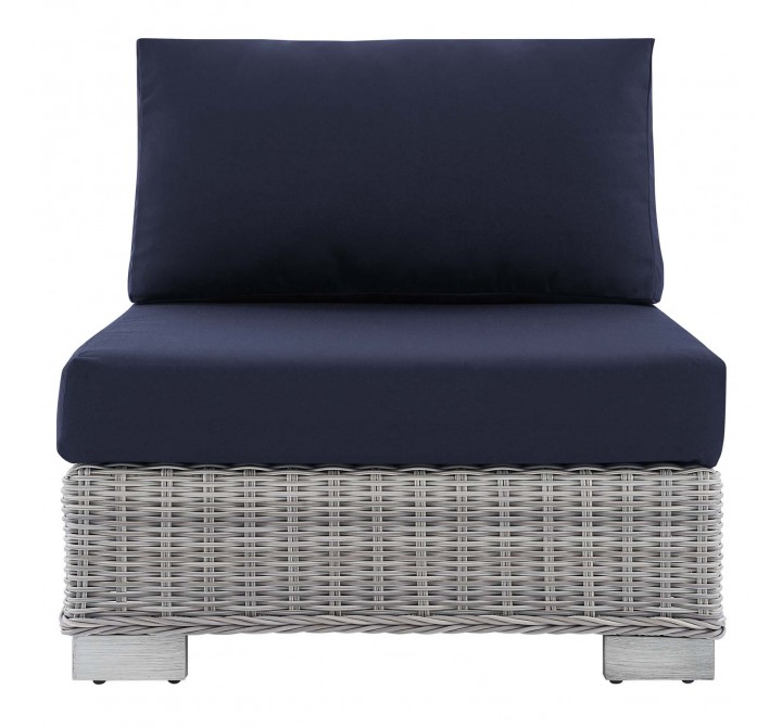 Modway Conway Sunbrella® Outdoor Patio Wicker Rattan Armless Chair in Light Gray Navy - Front Angle