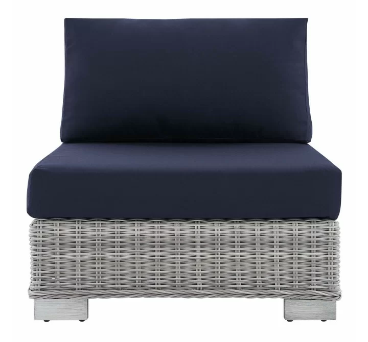 Modway Conway Sunbrella® Outdoor Patio Wicker Rattan Armless Chair in Light Gray Navy - Front Angle