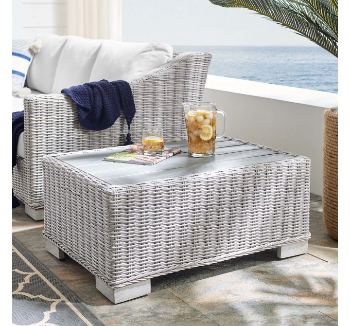 Modway Conway Outdoor Patio Wicker Rattan Coffee Table in 32"/45'' - Light Gray - Lifestyle
