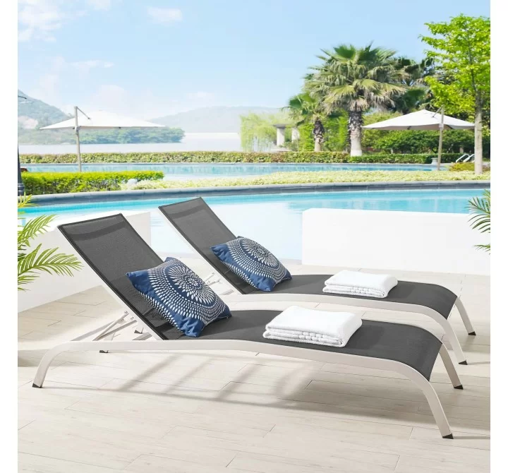 Modway Savannah Outdoor Patio Mesh Chaise Lounge in Black - Lifestyle