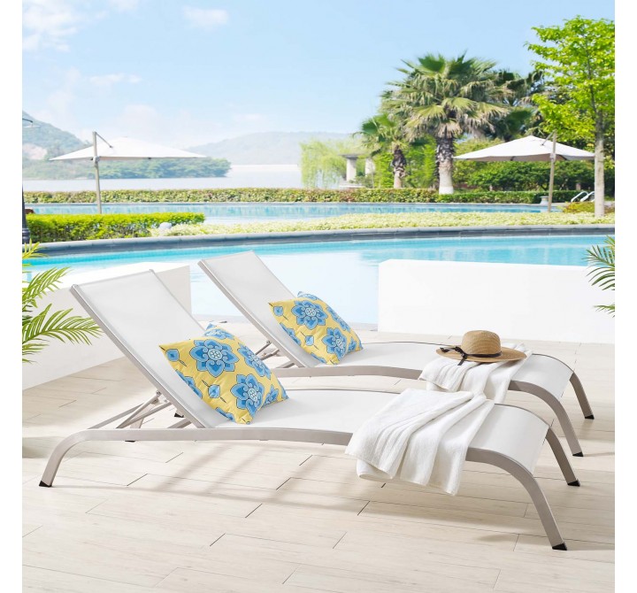 Modway Savannah Outdoor Patio Mesh Chaise Lounge -White - Set of Two - Lifestyle
