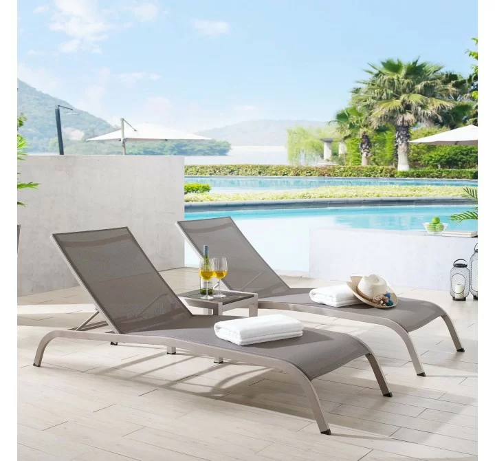 Modway Savannah 3 Piece Outdoor Patio Mesh Set - Gray - Lifestyle