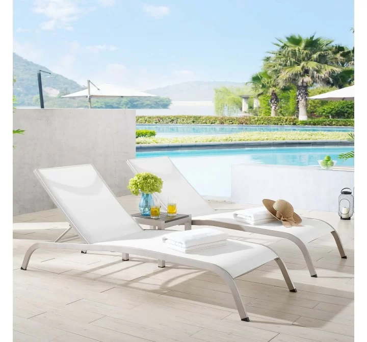 Modway Savannah 3 Piece Outdoor Patio Mesh Set in White - Lifestyle