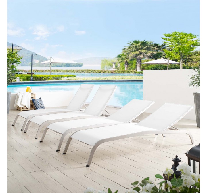 Modway Savannah Outdoor Patio Mesh Chaise Lounge in White - Lifestyle
