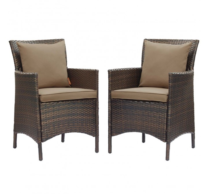 Modway Conduit Outdoor Patio Wicker Rattan Dining Armchair in Brown Mocha - Set in Front Angle